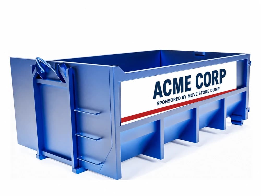Commercial dumpster with contractor branding